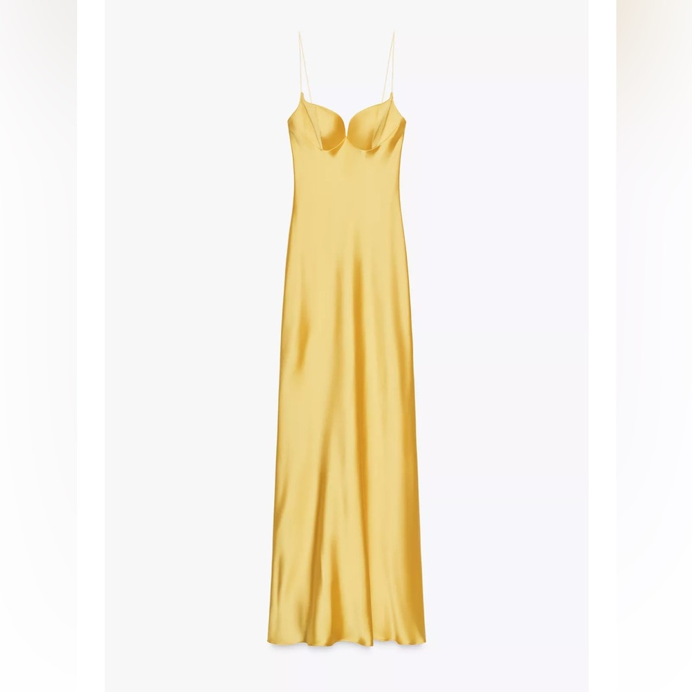 Zara Yellow Satin Slip Maxi Dress - Picture 4 of 10